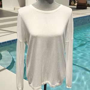 MER SEA Pullover Crewneck Bamboo Cashmere Sweater Women's Sz S Off White